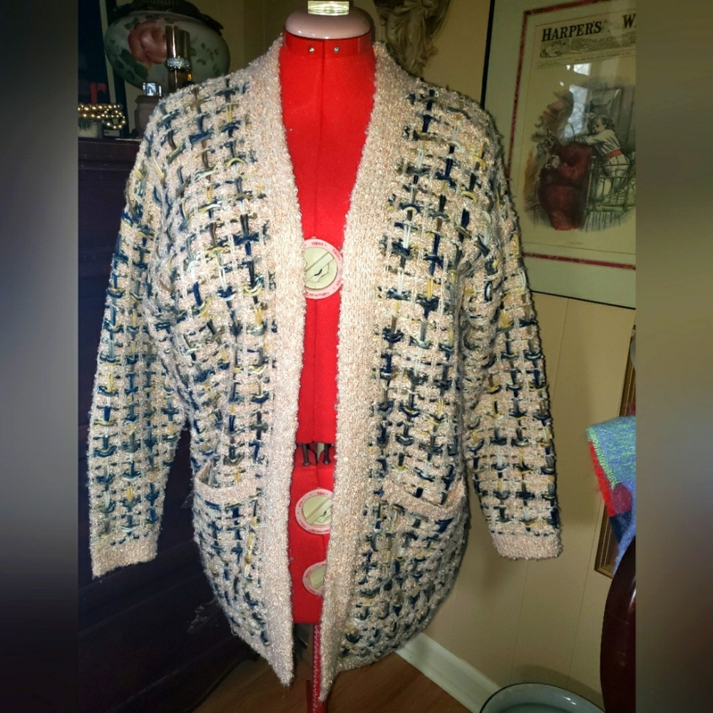 Chic Tweed woven Cardigan with Pockets